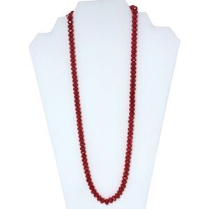 VTG Bold Icy Red Beaded Long Necklace 24-30” Adjustable Formal Lovecore Trendy